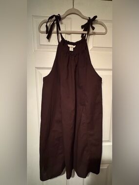 H&M Sz Medium Dark Brown Cotton Tie-Shoulder Midi Dress w/double layered